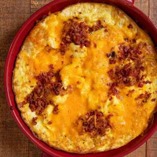 Oven Bacon Cheddar Scrambled Eggs