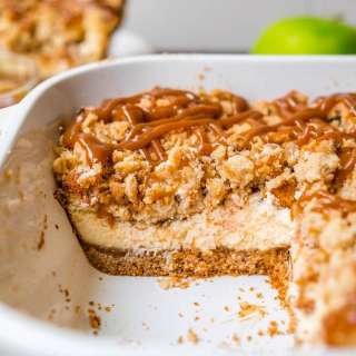 Caramel Apple Crumb Cheesecake Bars