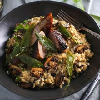 Creamy Mushroom Risotto with Crispy Sage (and Sausage)