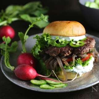 Xi’an-style Smashed Cumin Lamb Burgers with Creamy Herb Sauce