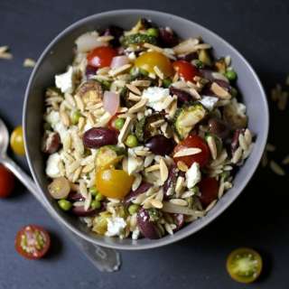 Orzo Salad with Zucchini, Tomatoes, Olives and Feta