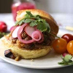 Pulled-Pork Sandwich with Pickled Onions and Radishes