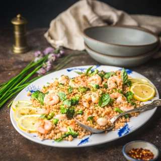 Garlic Butter Shrimp Couscous with Broccoli