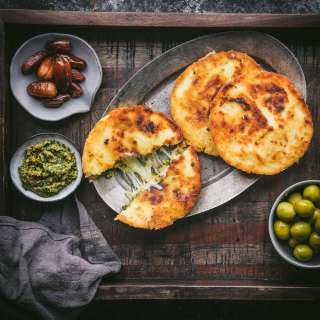 Ultra-Cheesy Arepas with Date and Olive Spread
