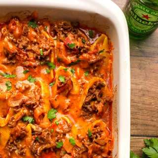 Bacon, Beef and Beer Stuffed Shells