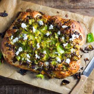 Brussels Sprout Pizza with Balsamic Caramelized Onions and Goat Cheese