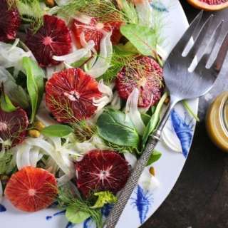 Blood Orange, Shaved Fennel and Pistachio Salad with Mustard Vinaigrette