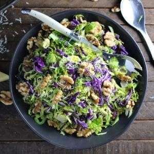 Shredded Brussels Sprout and Red Cabbage Salad with Walnuts and Pecorino