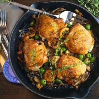 Braised Chicken Thighs with Lemon, Garlic and Olives