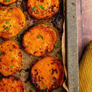 Garlic Butter Roasted Sweet Potatoes