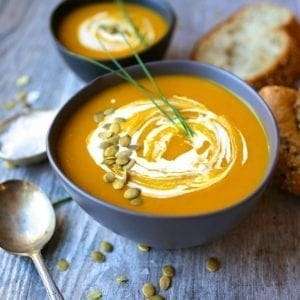Curried Butternut Squash and Apple Soup with Maple Cream