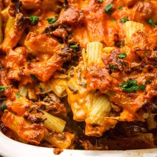 Beefy Bacon and Beer Baked Ziti