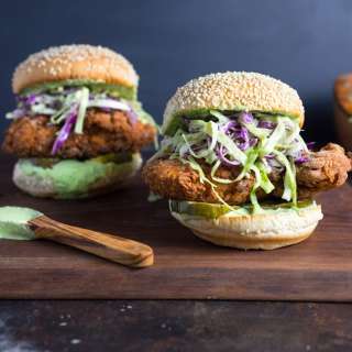 Ultimate Fried Chicken Sandwich with Basil Green Goddess Slaw