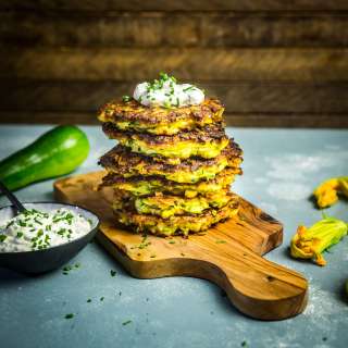 Zucchini and Corn Fritters with Herb Sour Cream
