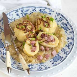 Meat Stuffed Potato Dumplings and Sauerkraut