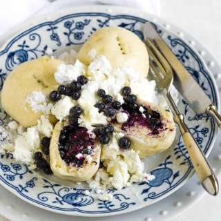 Czech yeasted fruit dumplings with blueberries