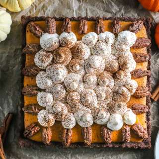 Bourbon Pumpkin Mousse Pie with Candied Pecans