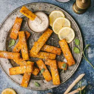 Crispy Baked Herb Polenta Fries with Lemon Dipping Sauce