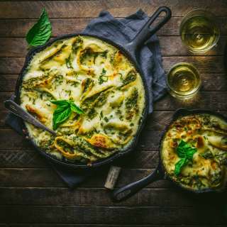 Spinach and Basil Stuffed Shells with Creamy Fontina Sauce