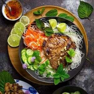 Vietnamese Grilled Pork Chops (Thit Heo Nuong Xa) with Rice Noodles